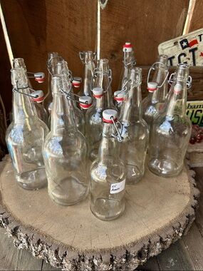 Clear Glass Swing-Top Bottles with Red-Accented Seal - Set of 12